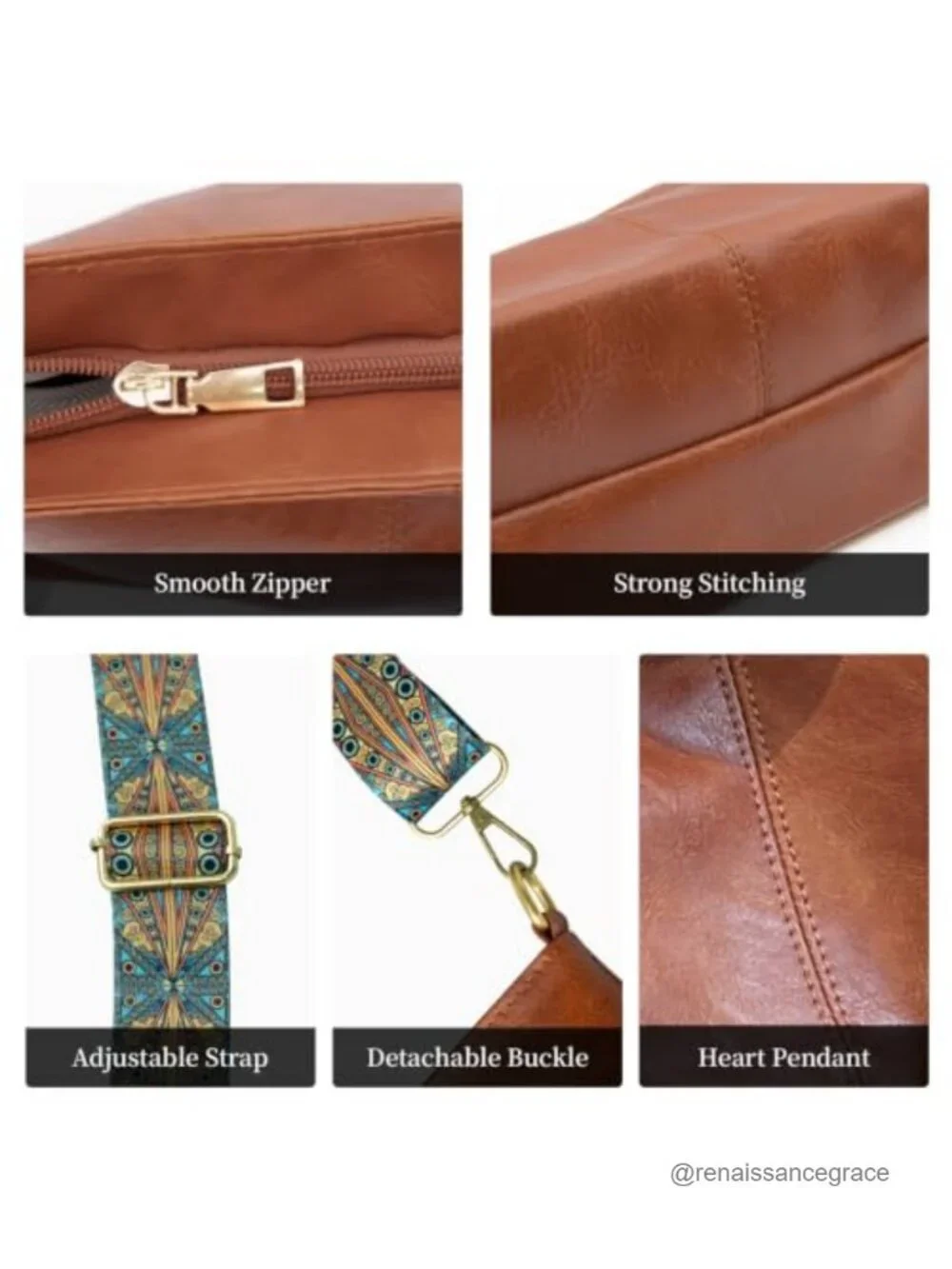 Women's Vegan Leather Hobo Crossbody Bag Adjustable Strap Shoulder Purse Boho